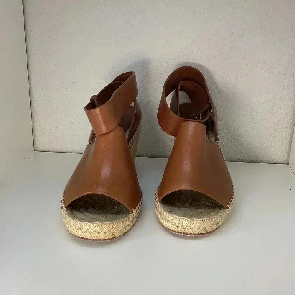 Celine Tan Leather Espadrille Sandals